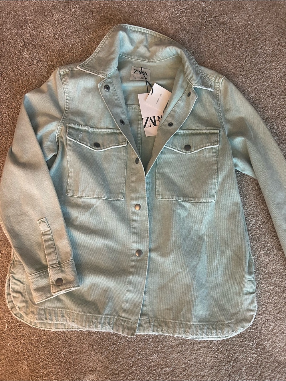 ZARA Women's Light Mint Green Denim Jacket